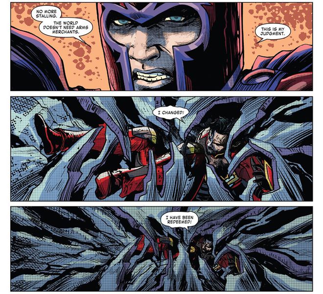Uma preocupação que faz sentido, afinal, Magneto pode enterrar Stark vivo (Imagem: Reprodução/Marvel Comics)