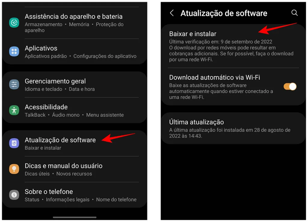 Atualize o sistema operacional do seu Samsung para a versão mais recente do One UI/Android (Captura de tela: Thiago Furquim/Canaltech)