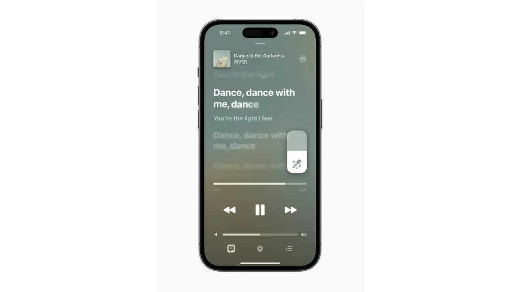 Prepare a voz, ative o modo de cantoria e veja a letra da música na tela do Apple Music (Imagem: Reprodução/Apple)