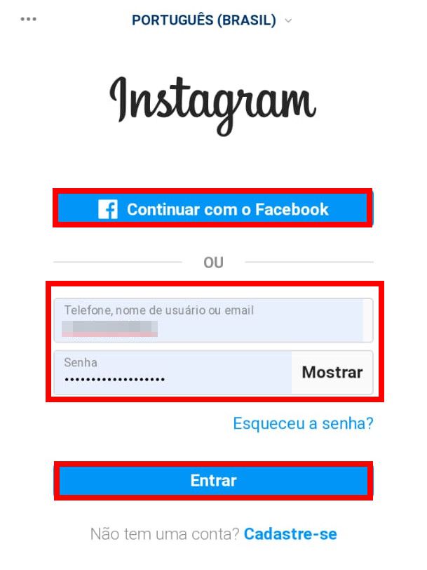 Acesse a versão web do Instagram e efetue o login na sua conta utilizando um dos métodos disponíveis (Captura de tela: Matheus Bigogno)