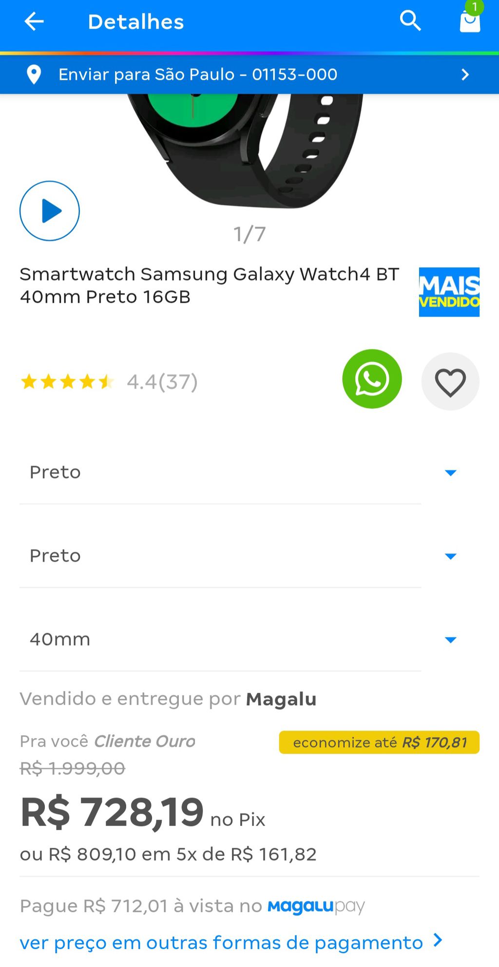 Galaxy Watch4 BT 40mm - Preto