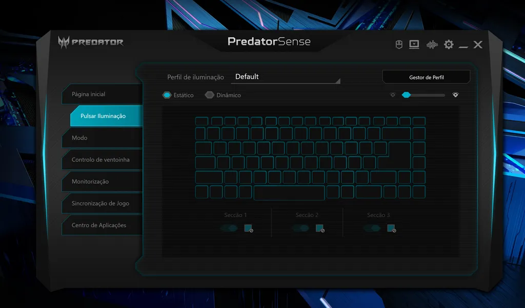 Configuração de iluminação do teclado no PredatorSense. (Imagem: Captura de tela/Maldditu Xavier/Canaltech)