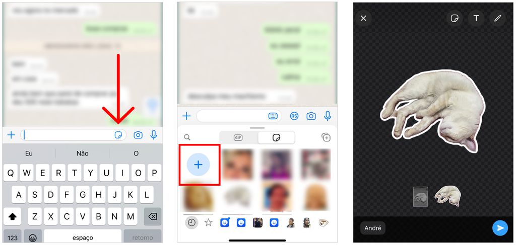 WhatsApp para iOS permite criar figurinhas pelo próprio app (Imagem: Captura de tela/André Magalhães/Canaltech)