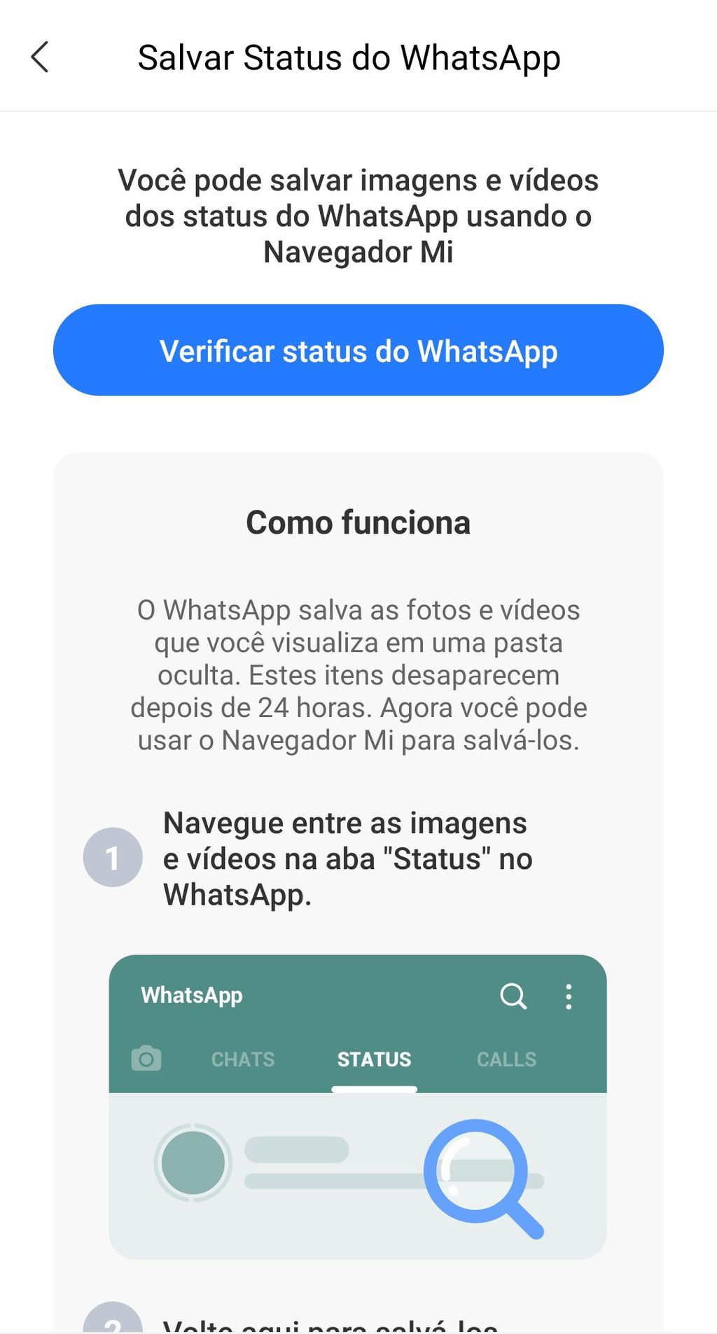 Mi Browser é capaz até de salvar Status do WhatsApp (Imagem: Douglas Ciriaco/Canaltech)