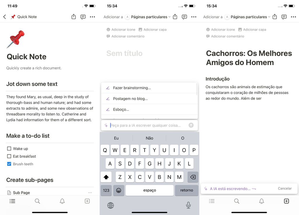 Notion é um dos melhores aplicativos de iPhone para organizar o dia a dia (Imagem: Captura de tela/André Magalhães/Canaltech)