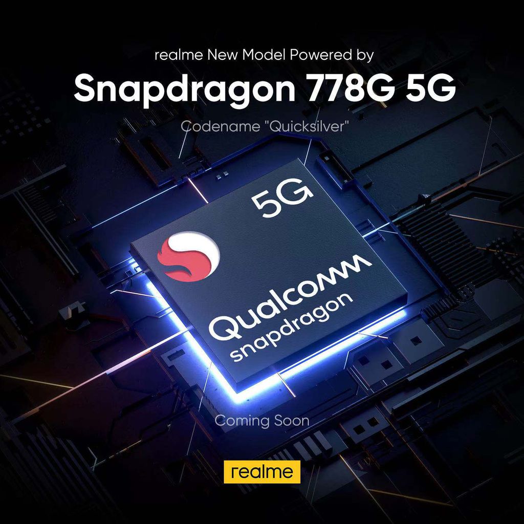 O Realme "Quicksilver" está confirmado para chegar com Snapdragon 778G (Imagem: Divulgação/Realme)