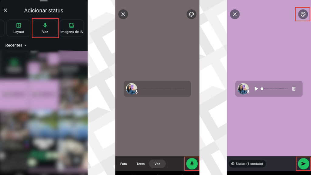 Passos para publicar status com áudio no WhatsApp