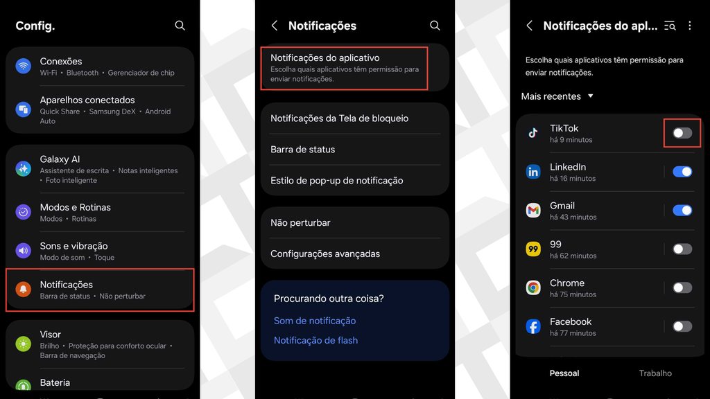 Passos para desativar notificações no Samsung