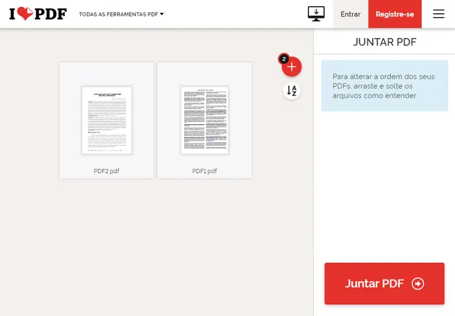 É possível juntar PDF online sem muita complicação no iLovePDF (Imagem: Captura de tela/Fabrício Calixto/Canaltech)