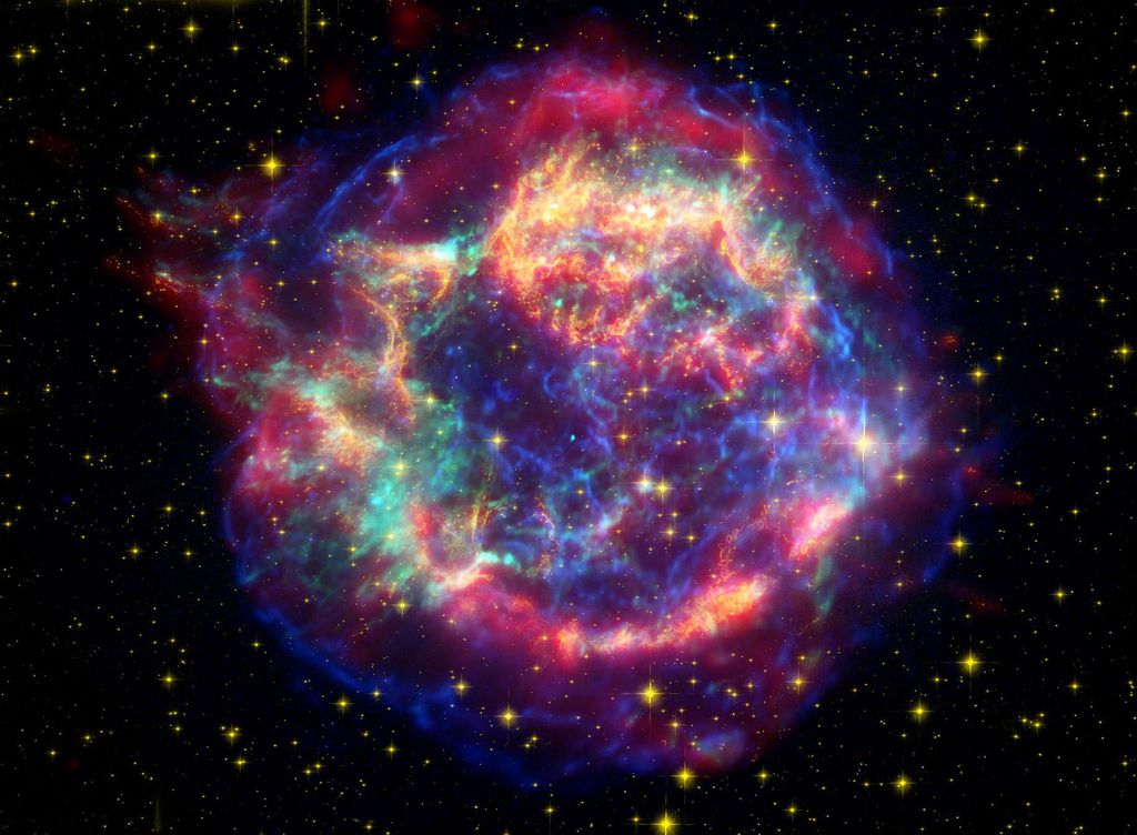 A supernova Cassiopeia A, que está entre os 10% daquelas que os cientistas conseguem estudar de perto (Imagem: Reprodução/NASA/JPL-Caltech/STScI/CXC/SAO)