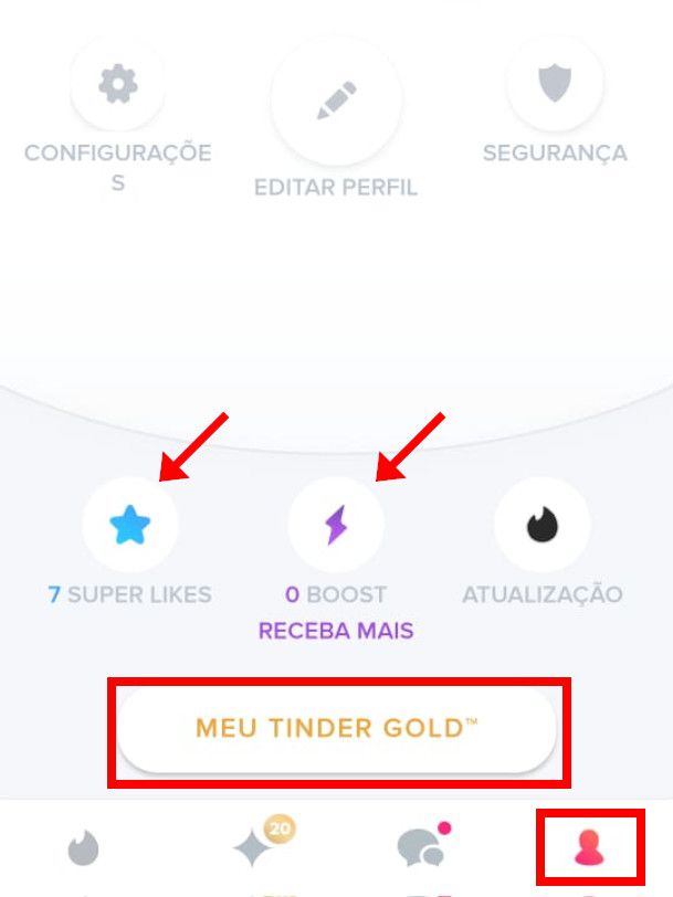 Acesse o seu perfil para saber quantos Super Likes e Boosts tem (Captura de tela: Matheus Bigogno)