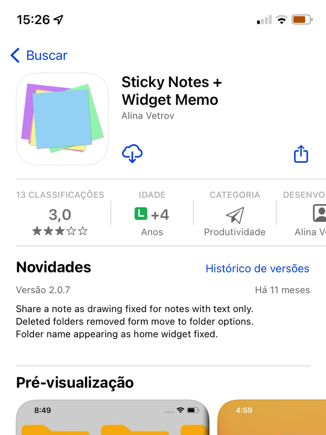 Vá em App Store > baixe o app Sticky Notes + Widget Memo. Captura de tela: Lucas Wetten (Canaltech)