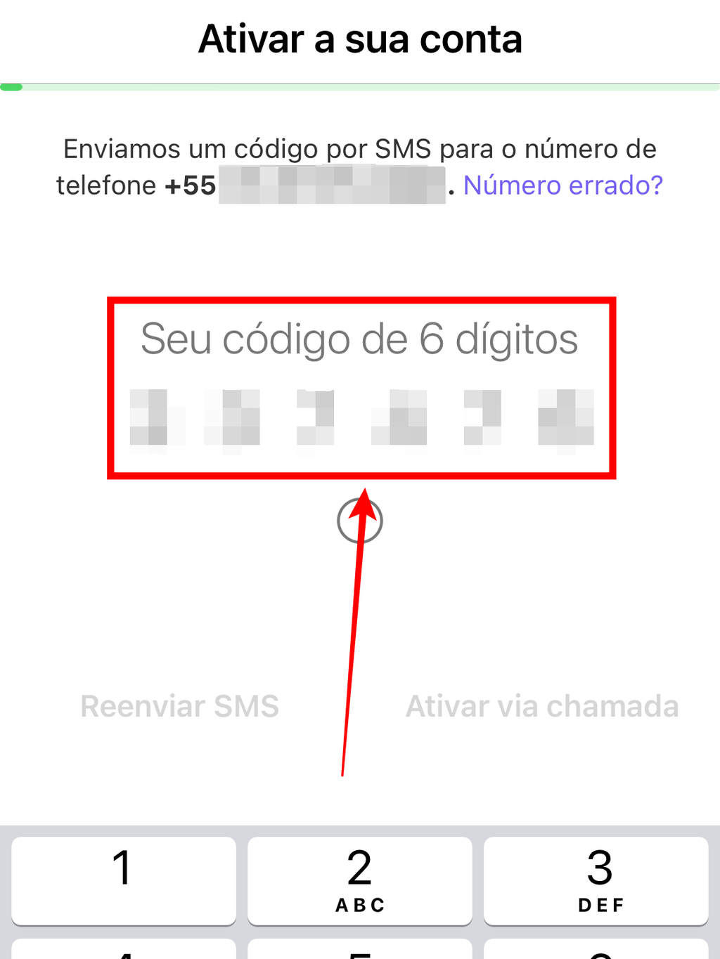 Você receberá um SMS com um código de segruança. Se o código não chegar, você tem a opção de reenviar uma nova mensagem de texto ou receber uma ligação do Viber informando um novo código (Captura de tela: Caio Carvalho/Canaltech)