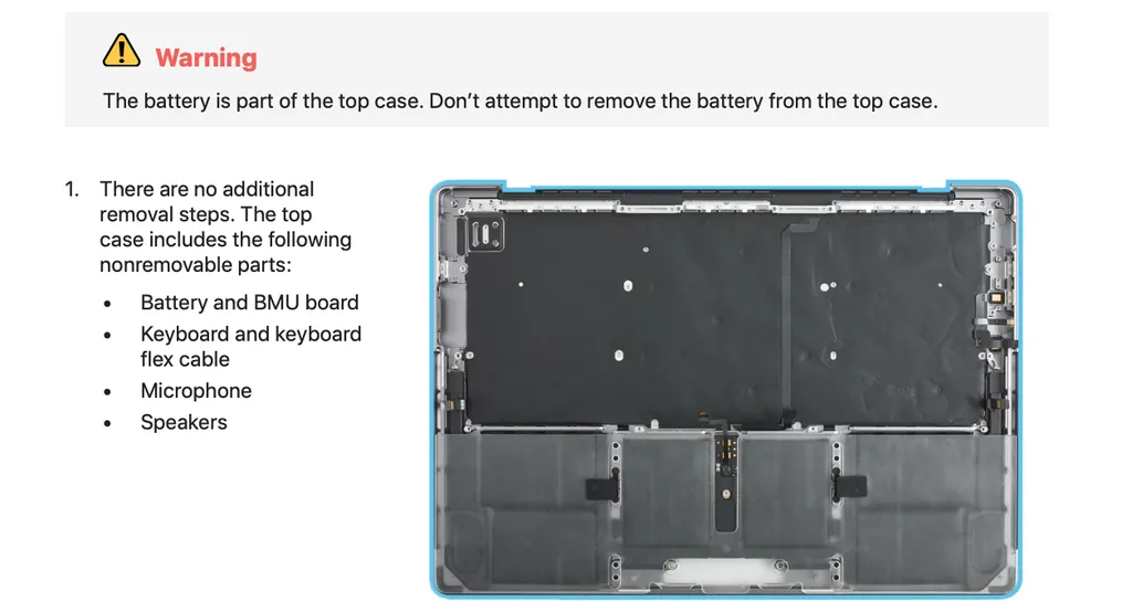 Caso consiga superar o manual de 162 páginas, o usuário será obrigado a substituir metade do MacBook Pro caso queira trocar a bateria (Imagem: Apple)