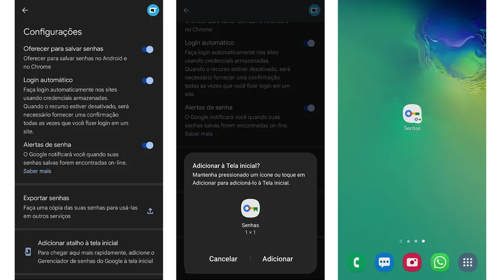O atalho facilita o acesso do usuário ao gerenciador de senhas do Android ao pular várias telas (Imagem: Alveni Lisboa/Canaltech)