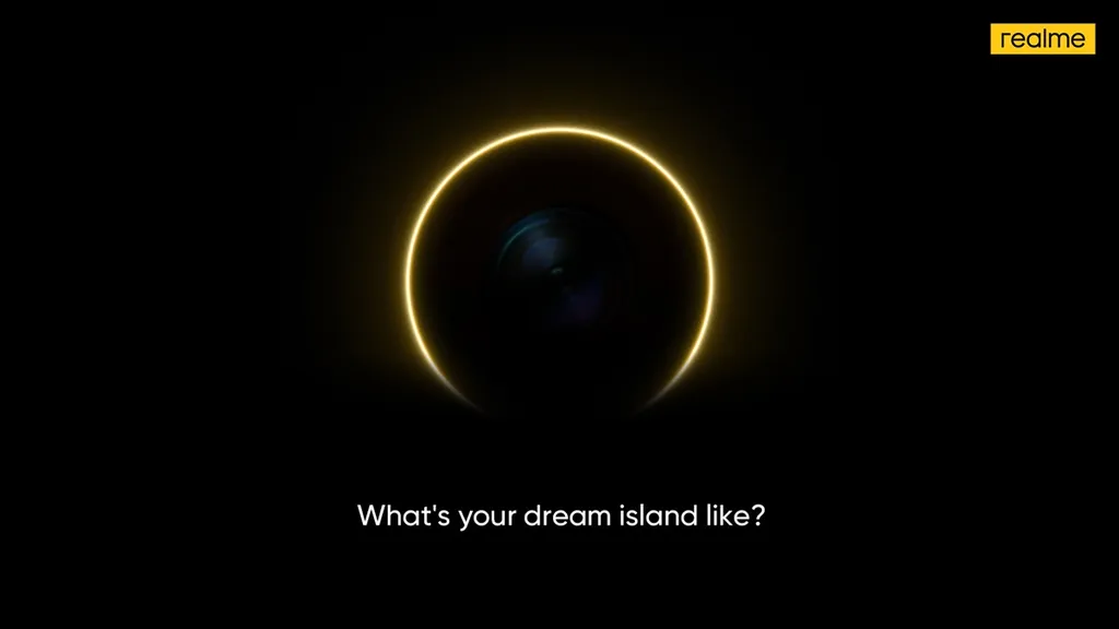 "Como sua ilha dos sonhos seria?", indaga Realme em concurso para copiar Dynamic Island do iPhone 14 Pro (Imagem: Divulgação/Realme)