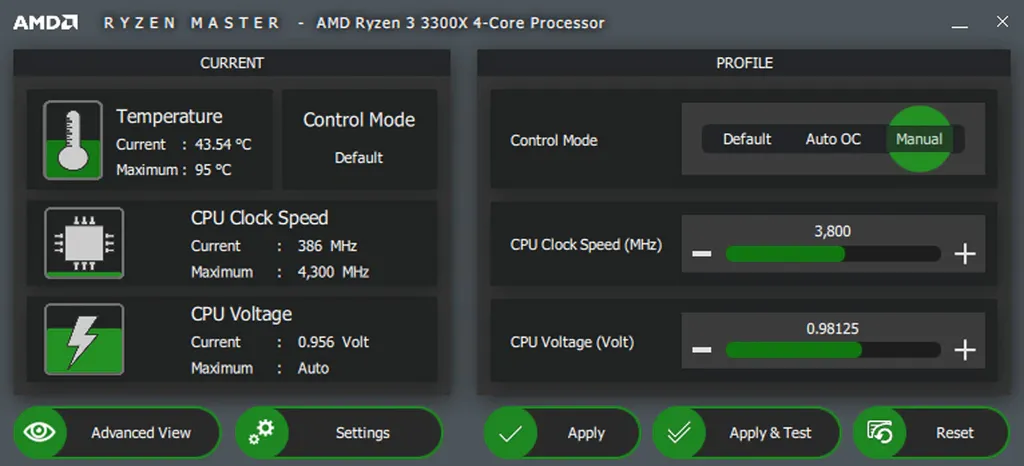 Programas como o AMD Ryzen Master (para desktops) e o Intel XTU permitem realizar o undervolt da CPU (Imagem: Reprodução/AMD)