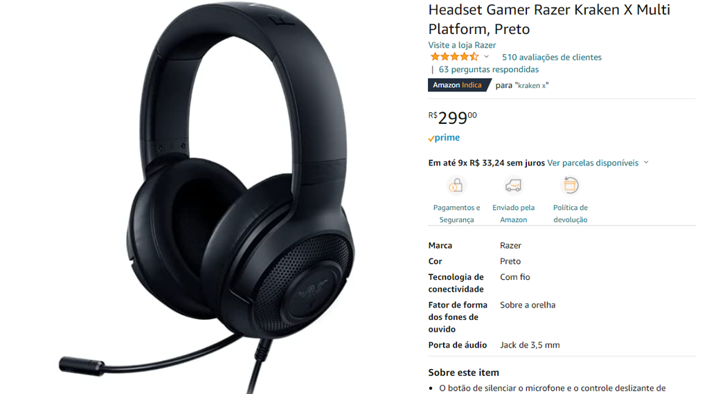 Headset Gamer Razer Kraken X Multi Platform, Preto - Canaltech Ofertas