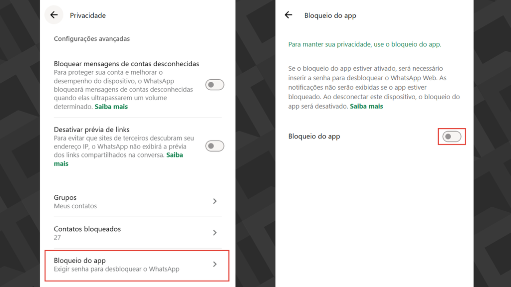 Passos para adicionar senha no WhatsApp Web