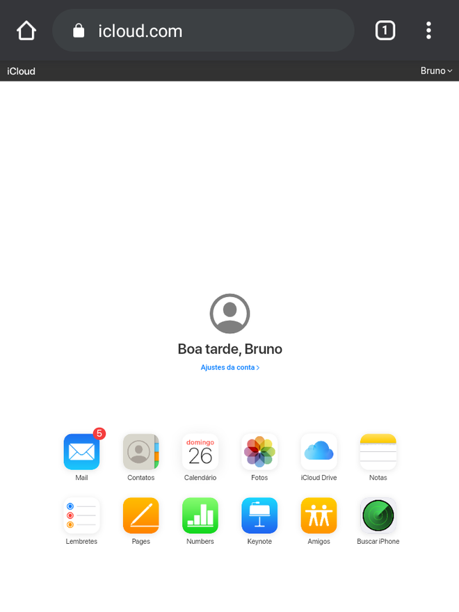 Mais opções do iCloud.com no navegador do seu Android / Captura de tela: Bruno Salutes (Canaltech)