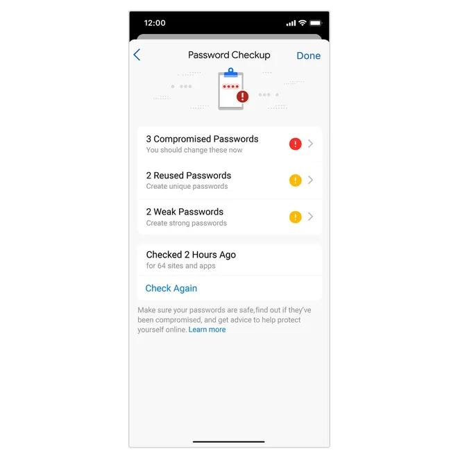 O Chrome para iOS vai recomendar ações para proteger a conta dos usuários do iPhone (Imagem: Reprodução/Google)