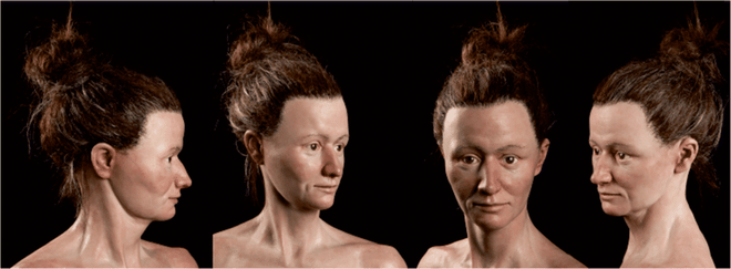 A reconstrução facial da mulher encontrada no sítio arqueológico de Dolní Vĕstonice, muito parecida com a primeira representação humana no marfim (Imagem:  J. Cága/Moravian Museum)