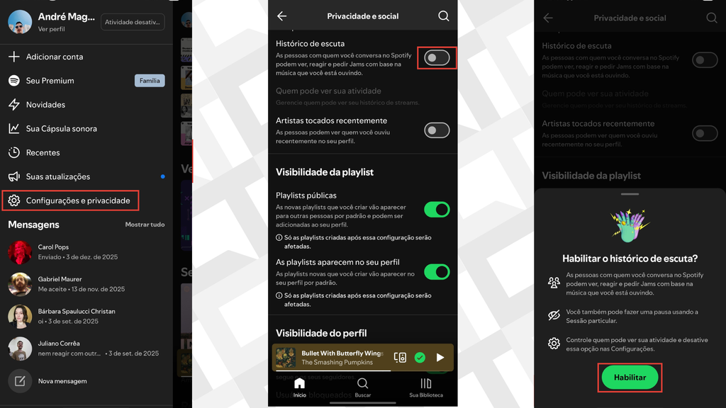 Passos para compartilhar a música que está ouvindo nas mensagens diretas do Spotify