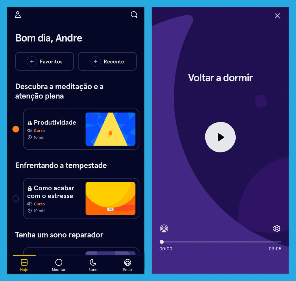 Aplicativo possui conteúdos que ajudam com o sono e a concentração (Imagem: André Magalhães/Captura de tela)
