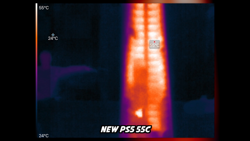 O exaustor do novo PS5 chega a atingir temperaturas entre 3 °C a 5 °C mais altas (Imagem: Reprodução/Austin Evans)
