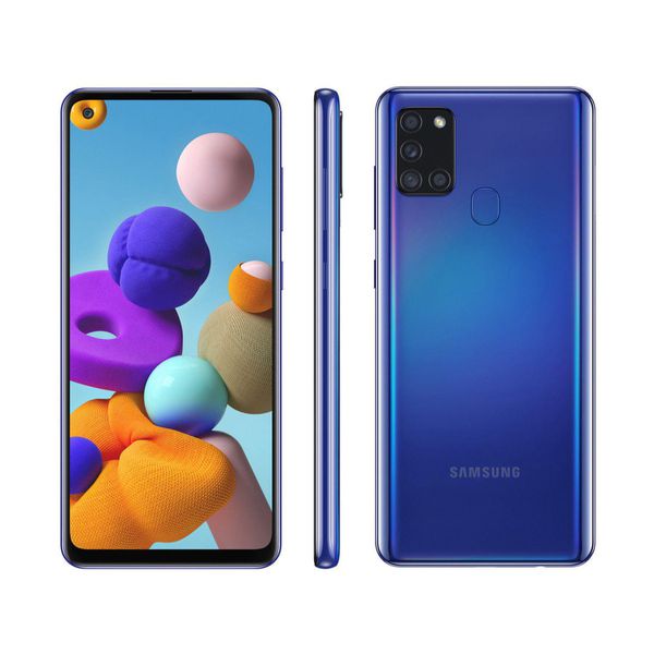 [APP + CLIENTE OURO] Smartphone Samsung Galaxy A21s 64GB Azul 4G - 4GB RAM 6,5” Câm. Quádrupla + Selfie 13MP