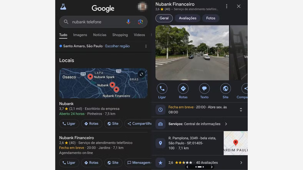 Google exibiu número falso do Nubank por meses (Imagem: Reprodução/G1)