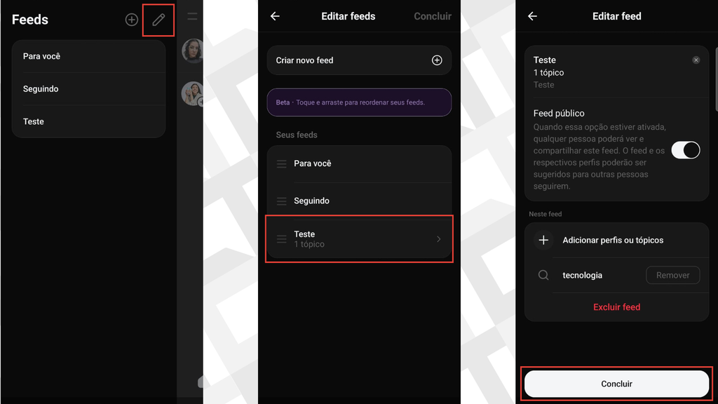 Passos para editar o feed personalizado do Threads