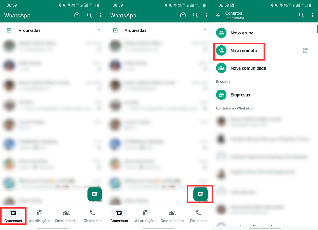Procedimento para adicionar contato no WhatsApp para Android