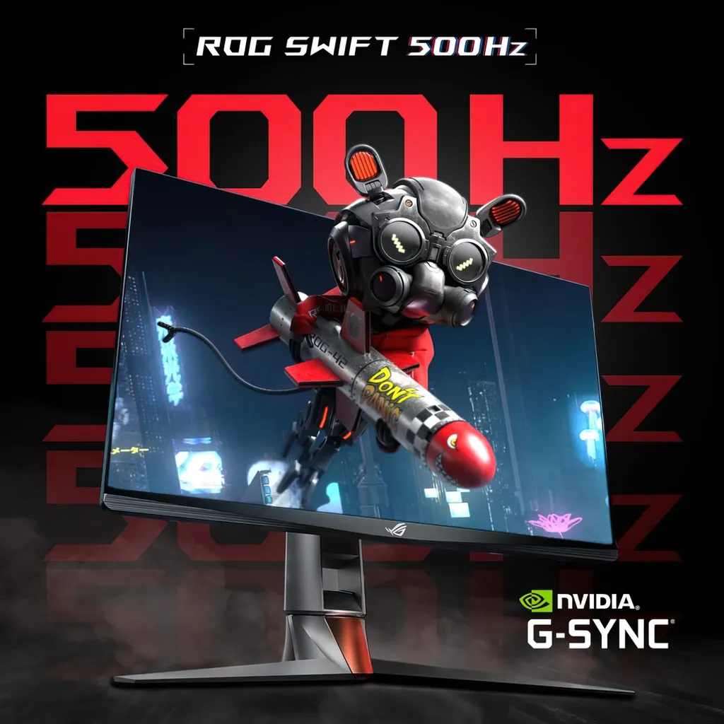 O ASUS ROG Swift 500 Hz, como o nome sugere, é o primeiro monitor gamer a atingir taxa de atualização de 500 Hz (Imagem: Divulgação/ASUS)
