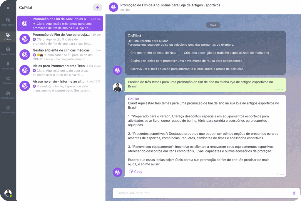 IA CoPilot do Bitrix24 ajuda na geração de textos e imagens (Imagem: Divulgação/Bitrix24)