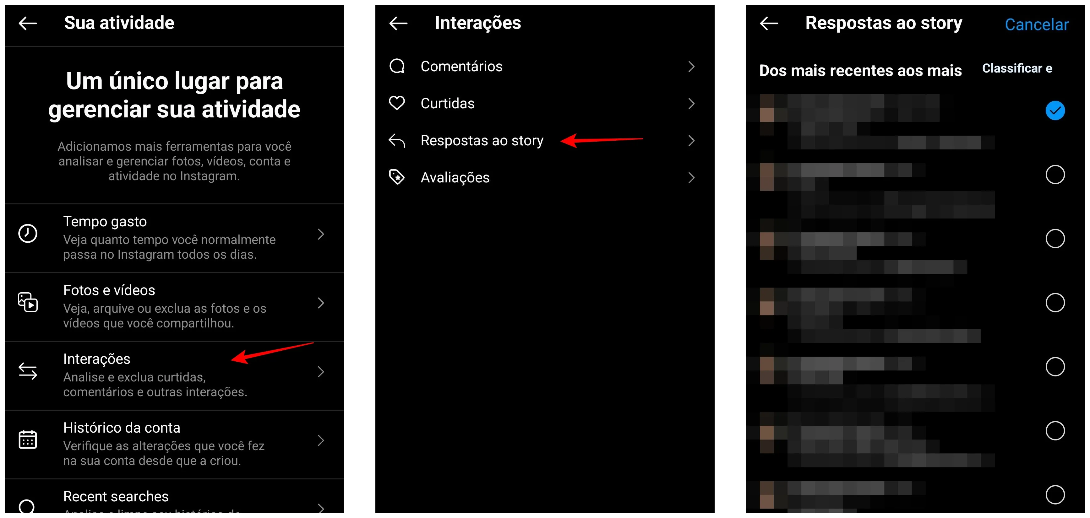 Exlua reações no Stories do Instagram pelo histórico de atividades (Captura de tela: Thiago Furquim/Canaltech)