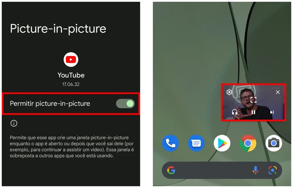 Tela mostra como deixar o YouTube em segundo plano no Android (Captura de tela: Matheus Bigogno)