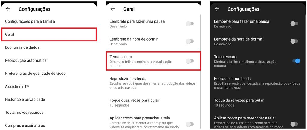 Versões mais antigas do Android também são compatíveis com o fundo escuro do YouTube (Captura de tela: André Magalhães)