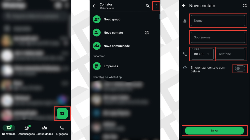 Passos para adicionar contato no WhatsApp