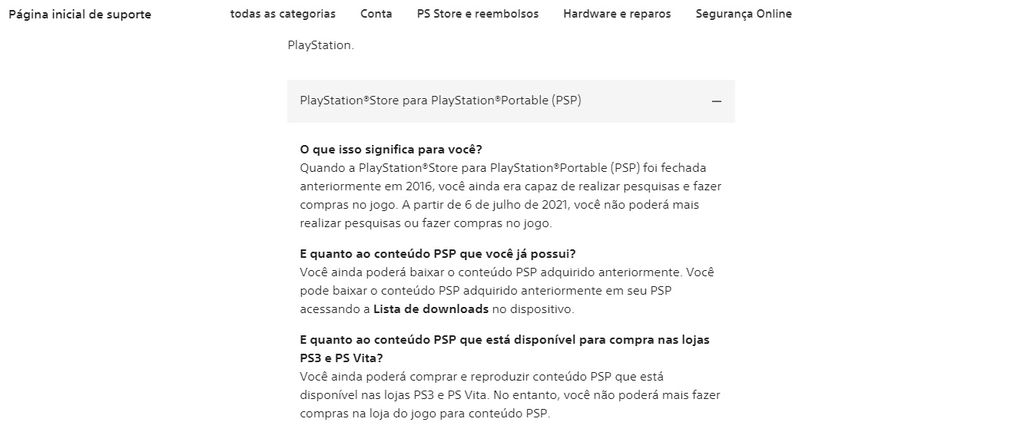 Tela com as informações sobre o PSP, traduzidas pelo Google Tradutor (Imagem: Captura de Tela/Guilherme Sommadossi)