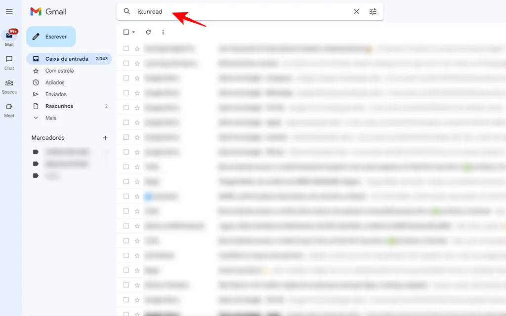 Insira o código de não lido no campo de busca do Gmail (Captura de tela: Thiago Furquim/Canaltech)