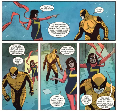 Mesmo heroína, a Ms. Marvel segue sendo maluca pelos supers (Imagem: Reprodução/Marvel Comics)