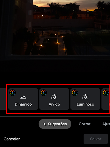 Visualize os efeitos disponíveis para assinantes do Google One (Imagem: André Magalhães/Captura de tela)