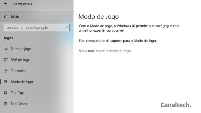 Você pode verificar a compatibilidade do seu sistema com o Modo de Jogo a partir das Configurações do Windows 10