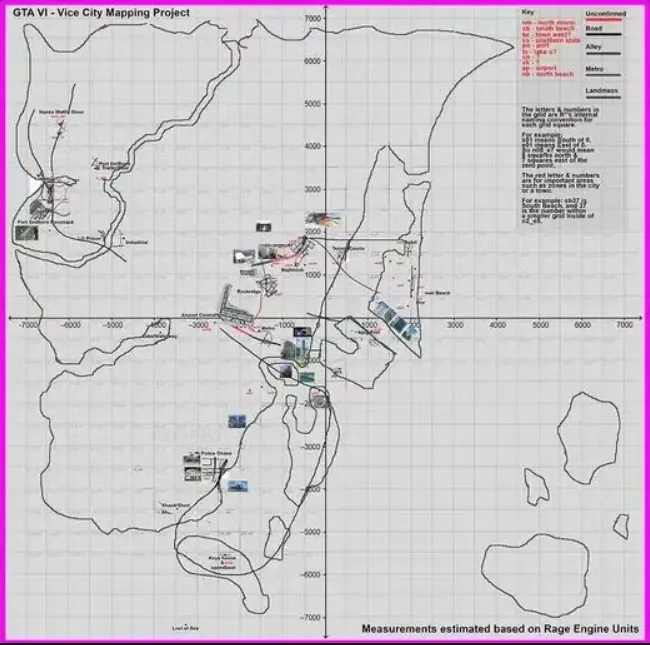 O mapa de Vice City está sendo montado. (Imagem: Reprodução/GTA VI - Vice City Mapping Project)