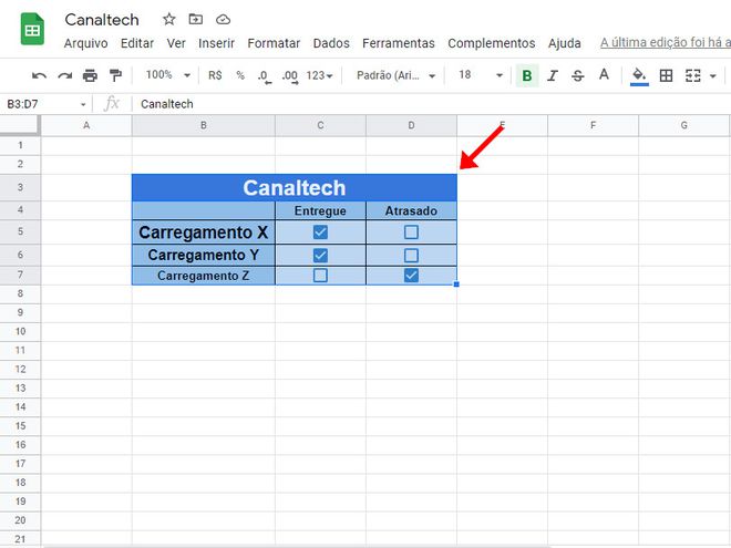Abra uma planilha do Google e selecione quais células você quer limpar a formatação (Captura de tela: Matheus Bigogno)
