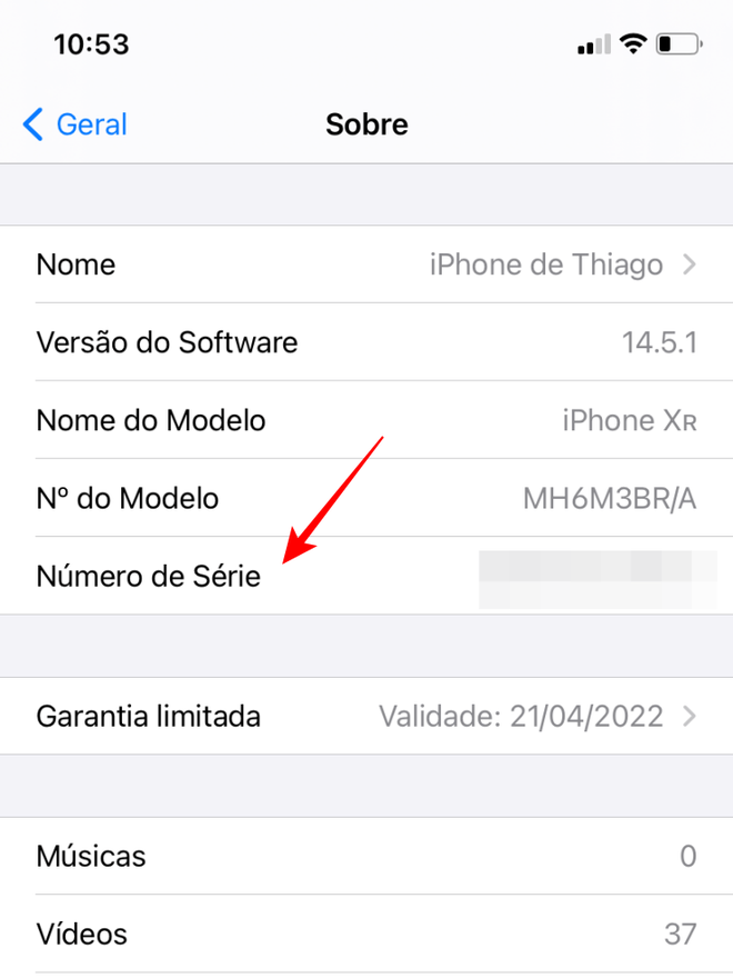 Copie o número de série do seu iPhone - Captura de tela: Thiago Furquim (Canaltech)