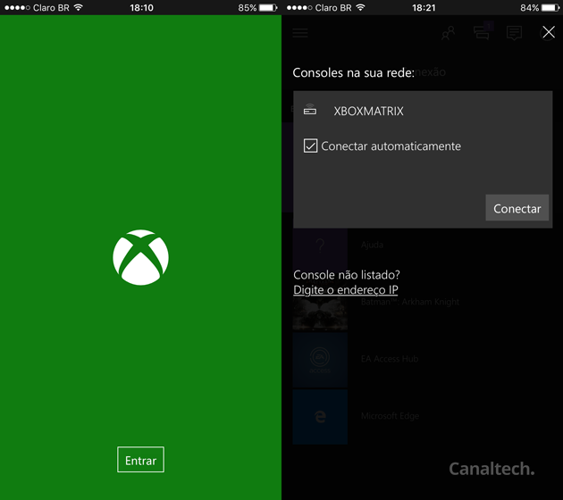 Autentique-se no app com as mesmas credenciais usadas no Xbox One e conecte-se a ele através da rede Wi-Fi logo em seguida