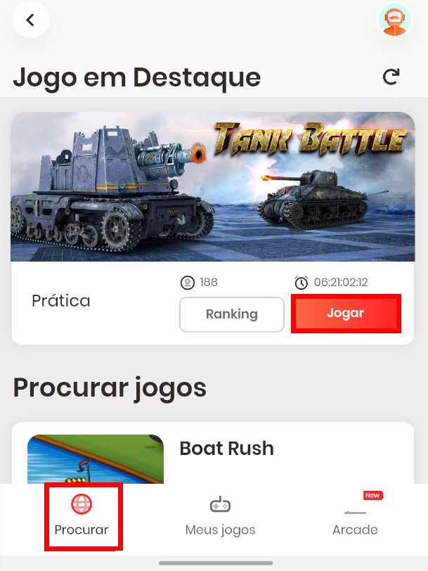 Na aba "Procurar", você encontra os jogos mais populares da plataforma, basta apenas clicar em "Jogar" (Captura de tela: André Magalhães)