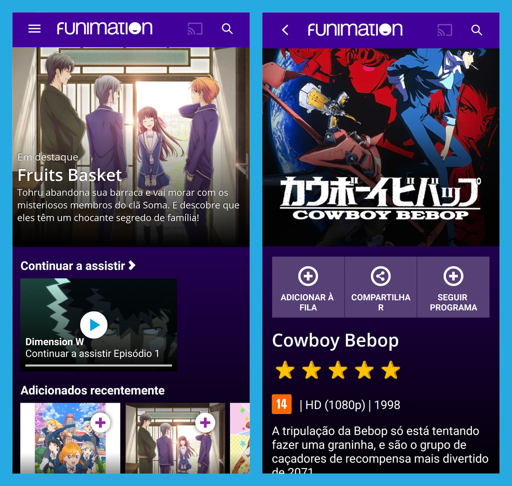 Funimation permite assistir a animes gratuitamente com anúncios (Imagem: André Magalhães/Captura de tela)